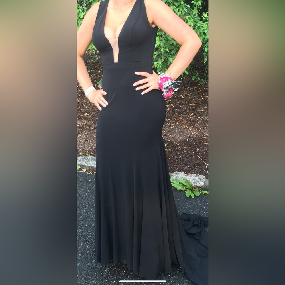 Jovani v neck black prom dress - size 4